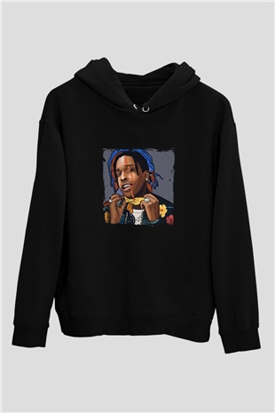 ASAP Mob Baskılı Unisex Siyah Hoodie