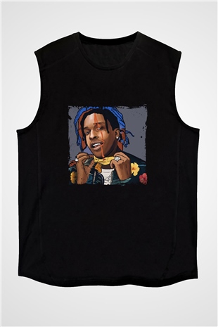 ASAP Mob Baskılı Unisex Siyah Kolsuz Tişört