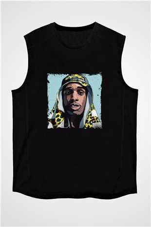ASAP Mob Baskılı Unisex Siyah Kolsuz Tişört