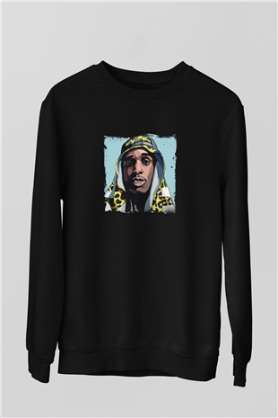 ASAP Mob Baskılı Unisex Siyah Sweatshirt