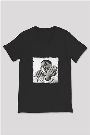 ASAP Mob Baskılı Unisex Siyah V Yaka Tişört