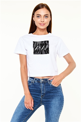 ASAP Mob Beyaz  Crop Top Tişört