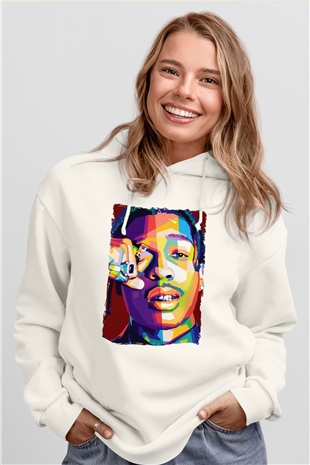 ASAP Mob Beyaz Unisex Kapüşonlu Sweatshirt