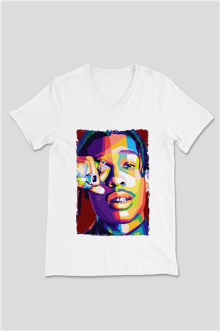 ASAP Mob Beyaz Unisex V Yaka Tişört