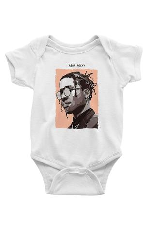 Asap Rocky Baskılı Beyaz Unisex Bebek Body - Zıbın