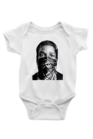 ASAP Rocky Baskılı Beyaz Unisex Bebek Body - Zıbın