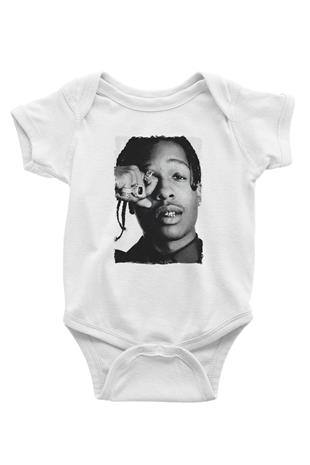 Asap Rocky Baskılı Beyaz Unisex Bebek Body - Zıbın