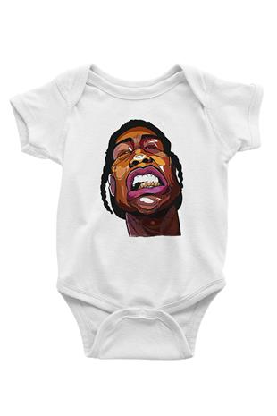 Asap Rocky Baskılı Beyaz Unisex Bebek Body - Zıbın