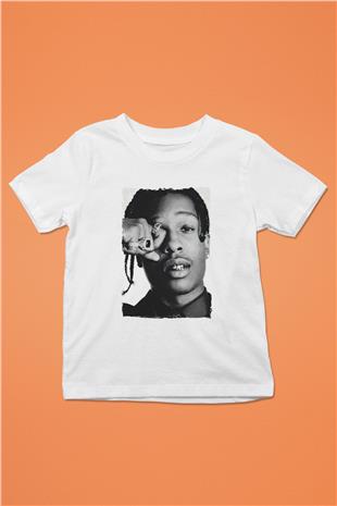 Asap Rocky Baskılı Beyaz Unisex Beyaz Çocuk Tişört - Tshirt