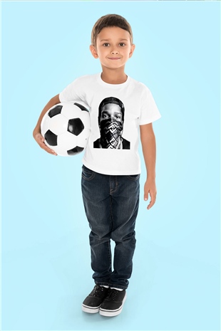 ASAP Rocky Baskılı Beyaz Unisex Çocuk Tişört