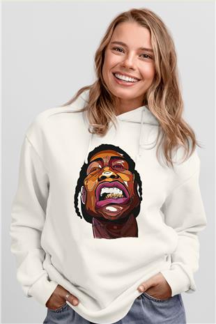 Asap Rocky Baskılı Beyaz Unisex Kapüşonlu Sweatshirt