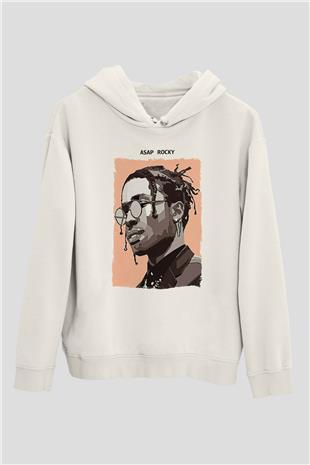 Asap Rocky Baskılı Beyaz Unisex Kapüşonlu Sweatshirt