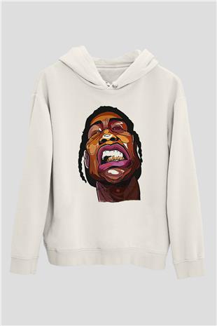 Asap Rocky Baskılı Beyaz Unisex Kapüşonlu Sweatshirt