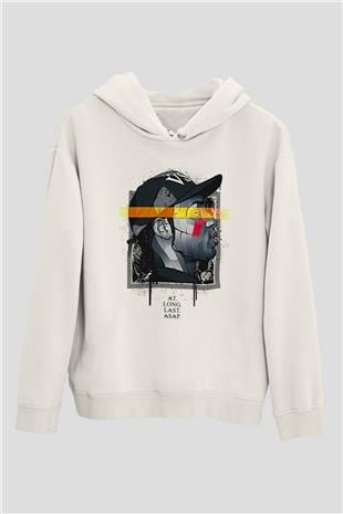 Asap Rocky Baskılı Beyaz Unisex Kapüşonlu Sweatshirt