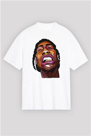 Asap Rocky Baskılı Beyaz Unisex Oversize Tişört - Tshirt