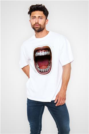 Asap Rocky Baskılı Beyaz Unisex Oversize Tişört - Tshirt
