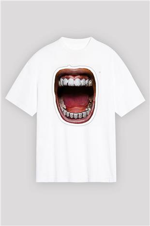 Asap Rocky Baskılı Beyaz Unisex Oversize Tişört - Tshirt