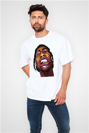 Asap Rocky Baskılı Beyaz Unisex Oversize Tişört - Tshirt