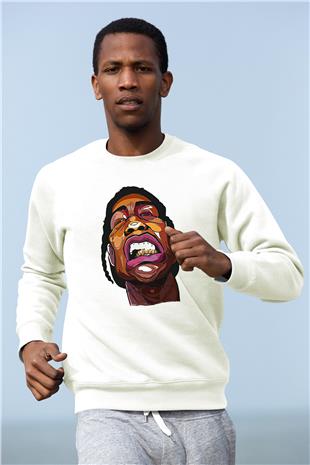 Asap Rocky Baskılı Beyaz Unisex Sweatshirt