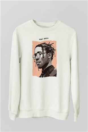 Asap Rocky Baskılı Beyaz Unisex Sweatshirt