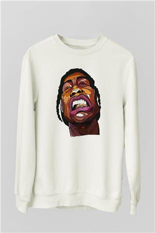 Asap Rocky Baskılı Beyaz Unisex Sweatshirt