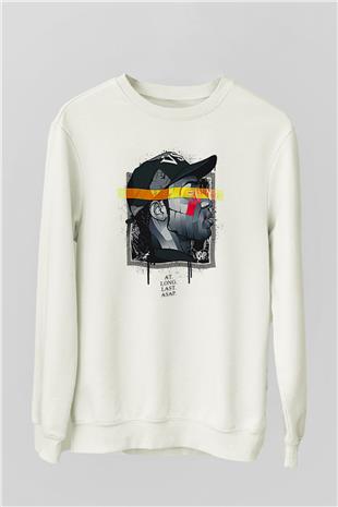 Asap Rocky Baskılı Beyaz Unisex Sweatshirt