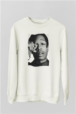 Asap Rocky Baskılı Beyaz Unisex Sweatshirt