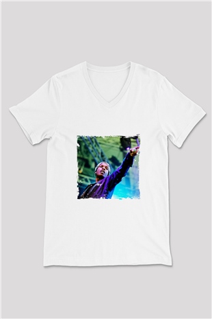ASAP Rocky Baskılı Beyaz V Yaka Unisex Tişört