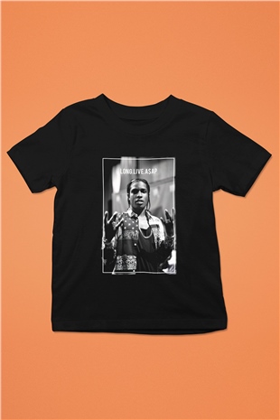ASAP Rocky Baskılı Siyah Unisex Çocuk Tişört