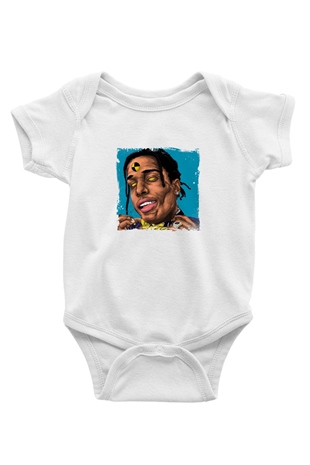 ASAP Rocky Baskılı Unisex Beyaz Bebek Body - Zıbın