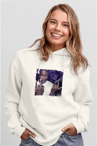 ASAP Rocky Baskılı Unisex Beyaz Hoodie