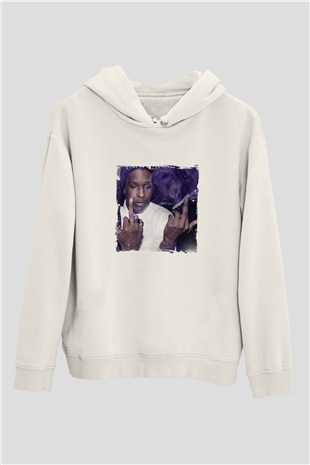 ASAP Rocky Baskılı Unisex Beyaz Hoodie