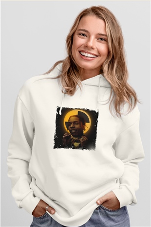 ASAP Rocky Baskılı Unisex Beyaz Hoodie