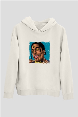 ASAP Rocky Baskılı Unisex Beyaz Hoodie