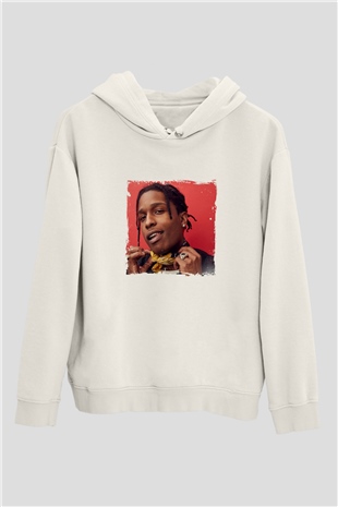 ASAP Rocky Baskılı Unisex Beyaz Hoodie