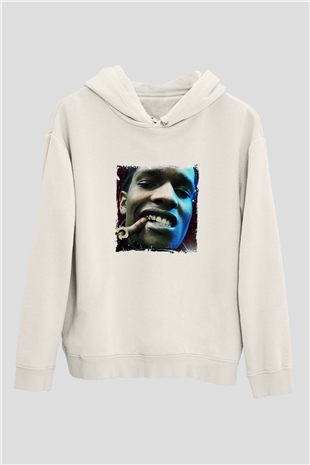 ASAP Rocky Baskılı Unisex Beyaz Hoodie