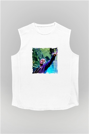 ASAP Rocky Baskılı Unisex Beyaz Kolsuz Tişört