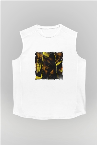 ASAP Rocky Baskılı Unisex Beyaz Kolsuz Tişört