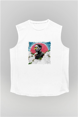 ASAP Rocky Baskılı Unisex Beyaz Kolsuz Tişört