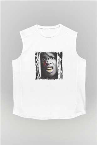 ASAP Rocky Baskılı Unisex Beyaz Kolsuz Tişört