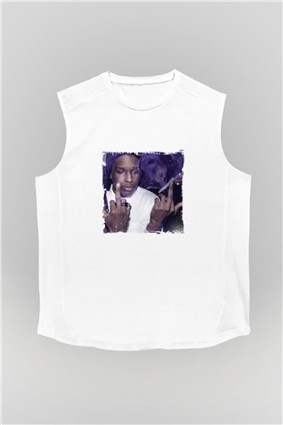 ASAP Rocky Baskılı Unisex Beyaz Kolsuz Tişört