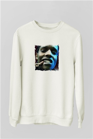 ASAP Rocky Baskılı Unisex Beyaz Sweatshirt