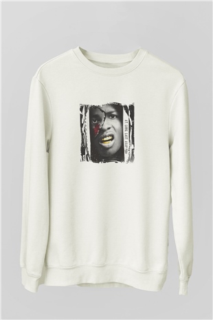 ASAP Rocky Baskılı Unisex Beyaz Sweatshirt