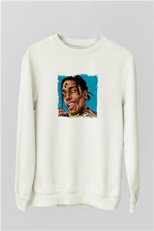 ASAP Rocky Baskılı Unisex Beyaz Sweatshirt