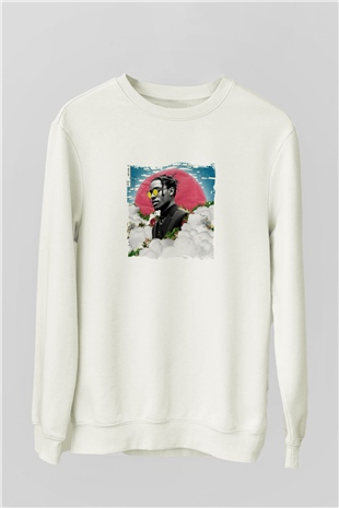 ASAP Rocky Baskılı Unisex Beyaz Sweatshirt