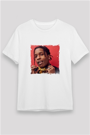 ASAP Rocky Baskılı Unisex Beyaz Tişört