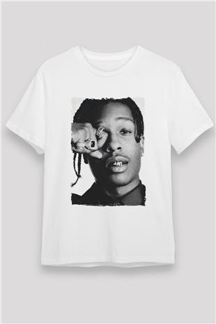 Asap Rocky Baskılı Unisex Beyaz Tişört - Tshirt
