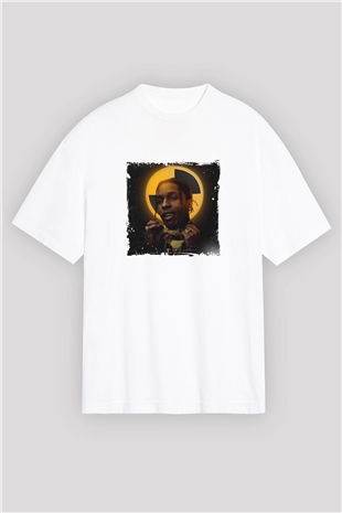 ASAP Rocky Baskılı Oversize Beyaz Tişört
