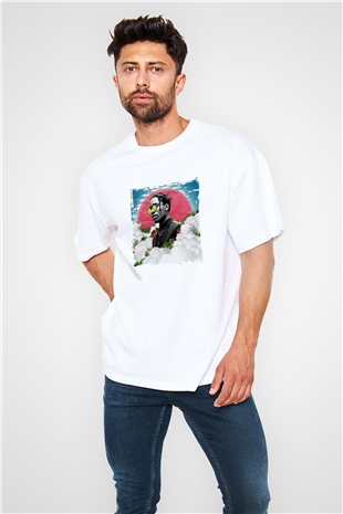 ASAP Rocky Baskılı Oversize Beyaz Tişört