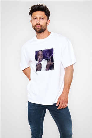 ASAP Rocky Baskılı Oversize Beyaz Tişört